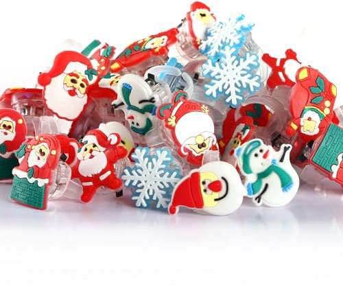 Encham 50 Stk Blinkender LED Ring für Weihnachten - Leuchtringe Spielzeug Party Deko Ornamente