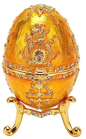 HEITIGN Vintage Fabergé-Ei-Schmuckkästchen Gold oder Rot Imperial Fabergé-Ei-Schmuckkästchen Reichhaltige Emaille- und Funkelnde Strass-Schmuckschatulle Zur Aufbewahrung Luxuriöser (Gold)