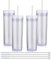 Volhoply 16oz 470ml Plastic Skinny Tumblers with Lid and Straw Bulk | Double Wall | Reusable Iced Coffee Mug | BPA Free | Matte Acrylic Water Cups (Clear,4 Pack)
