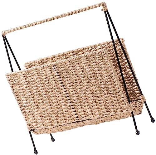 Alipis Panier De Rangement Pour Livres Panier à Couvertures Paniers De Rangement Pour Journaux Et Magazines Panier En Rotin Jonc De Mer Porte- Lettres Collation Fer Forgé Table De Chevet