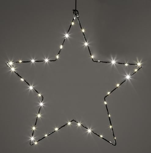 LED Leuchtstern zum Hängen aus Metall in schwarz mit Timer - 40 cm - Stern Silhouette warm weiß beleuchtet für Außen und Innen - Weihnachts Garten Deko Fensterdeko Außenbereich Batterie betrieben