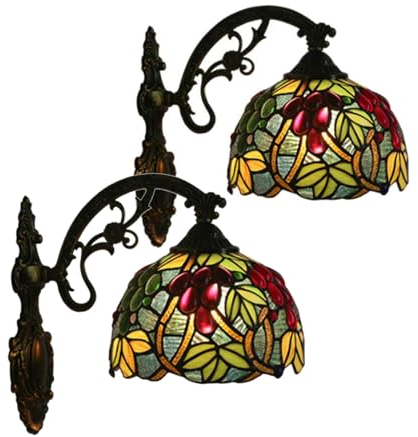 BOTOWI 2 STÜCK Trauben-Wandleuchter im Tiffany-Stil 20cm breite Buntglas-Korridor-Wandleuchte Vintage Wandleuchte für Wohnzimmer, Schlafzimmer, Flur