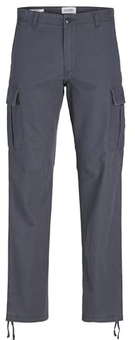 JACK & JONES Mens Cargo Combat Trouser Relaxed Fit Button Fastening Pants for Men UK, India Ink- 30W / 30L