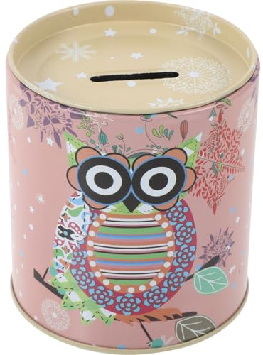 SEWACC Owl Piggy Bank Tinplate Kids Savings Bank Jar Money for Boys Girls Home Table Decor Gift for Saving Coins