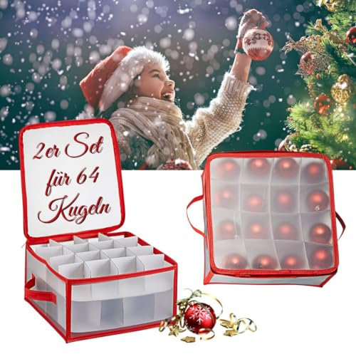 Bada Bing 2er Set Aufbewahrungsbox für Tannenbaumkugeln mit Trennwänden und Griff - praktische und sichere Aufbewahrung von Weihnachtsbaumkugeln - Box für 64 Stück Christbaumkugeln Weihnachten