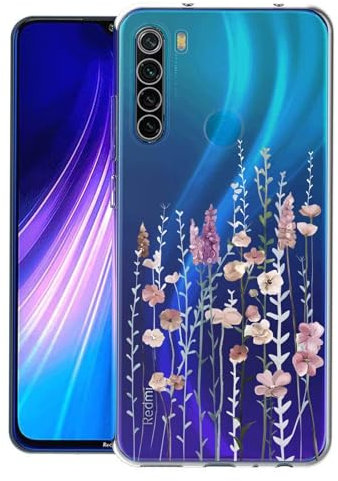 Kaywzo Antichoc Coque pour Xiaomi Redmi Note 8,Housse Étui en Transparent TPU avec Motif de Fleurs Peintes,Ultra Mince Silicone Phone Protection Case Cover-3