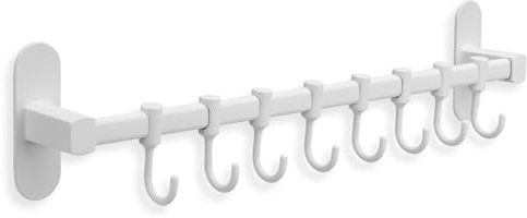 Galerie SV Colgador Utensilios Cocina con 8 ganchos - Colgador Trapos Cocina - Soporte Utensilios Cocina - Porta Utensilios de Cocina - Barra de cocina - Sin taladrar - 40 cm - Ajustable