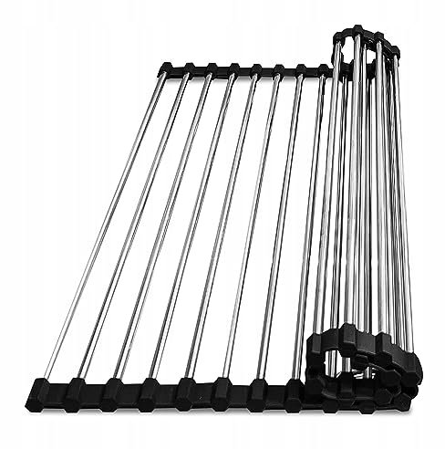 Faizee Möbel Faltbares Mehrzweck Abtropfgitter für die Spüle auflegen Silikonenden für rutschfesten Halt (Silber)