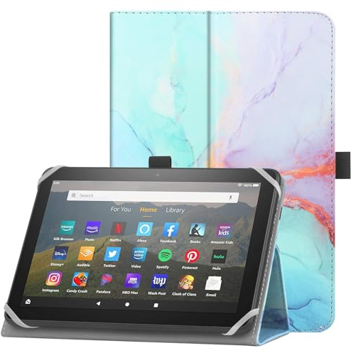 HoYiXi Universelle Hülle für 7-8 Zoll Tablette Fire HD 8 /Fire HD 8 Plus mit Ständer Folio und Handschlaufe Schutzhülle für 7-8 Samsung Lenovo Android Tablette -Dblue