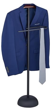 Relaxdays Caballero Aspecto de Madera Galán de Noche Hecho de Acero y MDF, para Chaqueta y Pantalón, 110 x 45 x 24 cm, Percha de Pie, Negro y Marrón