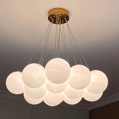 LYSDjia Kronleuchter Mid-Century Nordic Large Globe Glas Bubble Ball Deckenlampe Form Pendelleuchte Goldsockel 13 Lichter Moderne dekorative Hängelampe für Wohnzimmer Esszimmer Schlafzimmer Eingangsin