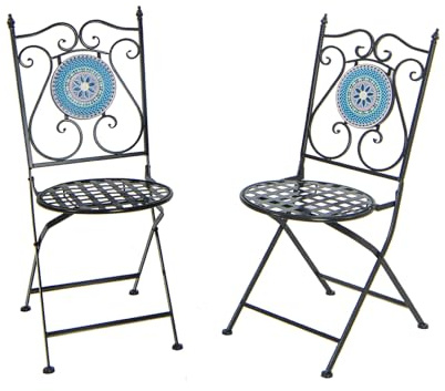 GIANTEX Juego de 2 Sillas de Mosaico para Exterior, Sillas de Bistro con Asiento y Respaldo Ahuecados, Marco de Metal, Conjunto de Sillas Plegables con Patrones de Mosaico para Terraza, Patio, Jardín