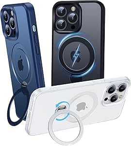 OLHAOMAO Hülle mit 360° Verstellbarem Ständer für iPhone 15 Pro Max für MagSafe -[Matt-Weiß Handyhülle][Unsichtbarer Magnetischer Ring-Halter] Stoßfeste Anti-Rutsch-Schutzhülle