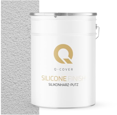 Q-COVER Silikonharz-Putz Weiß-grau F251 25 kg, 1,00 mm – Kratzputz, Außenputz, Strukturputz, Fassadenputz, Wasserabweisend, Selbstreinigung