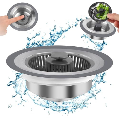 MXTIMWAN 3 en 1 Tapon Fregadero Cocina, Colador de Fregadero de Cocina, Tapones Fregadero Cocina, Colador Rejilla Universal para Fregadero,Antiobstrucción,Tapa Fregadero Cocina,Tapón Desague Fregadero