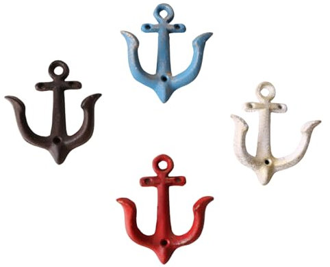 LONG XIN SERIES 4 ganci da parete vintage rustici in ghisa con ancora nautica design antico shabby chic riutilizzabile in metallo ganci appendiabiti per casa bagno asciugamani appendiabiti