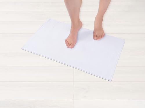 Hammetex 100% Baumwolle rutschfeste Badematte, 43x61 cm Badvorleger für Badezimmer WC, Saugfähig Schnelltrocknend Waschbar Bad Fußmatten, Weiß