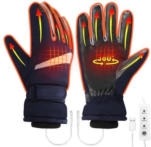 Luckits USB Beheizte Handschuhe, Winterhand Warme Handschuhe Damen Herren wasserdicht 3 Stufentemperaturen Nicht-Slip Dual-Purpose Skihandschuhe Volle Winter Thermo-Handschuhe für Fahren (Blue)