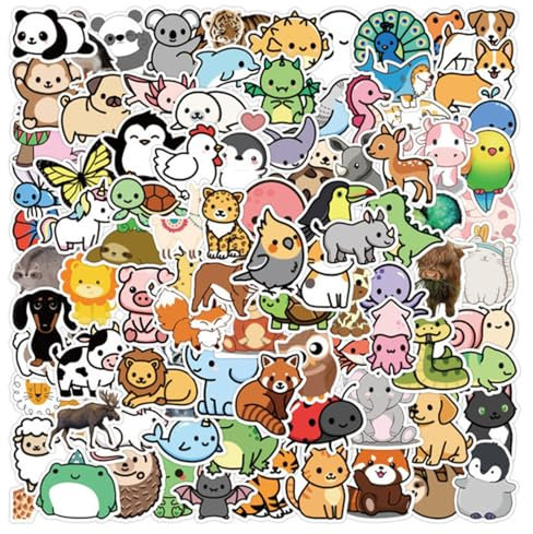 100 Pcs Cute Animal Stickers, Colorful Animal Waterproof Stickers Aesthetic Sticker Pack for Water Bottles, Laptop, Computer, Car, Luggage, Cup, Phone, Scrapbooking, Art, Crafts, MacBook, Skateboard