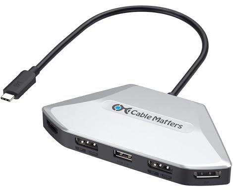 Cable Matters Adaptateur USB C MST 4K Quad Display avec 140W PD, 1x DisplayPort 2.1, 1x HDMI 2.1, 2X Ports HDMI/DisplayPort à Double Fonction, USB4, Compatible Thunderbolt 4/5