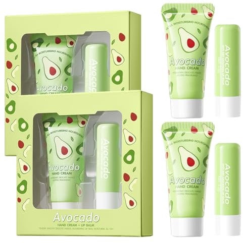 Wenrny 2-in-1 Hand Cream & Lip Balm Set, Moisturizing Gift Set for Women, Winter Travel Size Hand Lotion & Hydrating Honey Lip Care Balm (Avocado, 15g & 3.2g)
