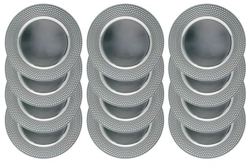 Daniel James Metallic Charger Plates - 33cm Round Reusable Dining Table Setting Plates for Christmas Party, Celebration, Weddings & Table Décor Placemat - Silver Diamond, Pack of 12