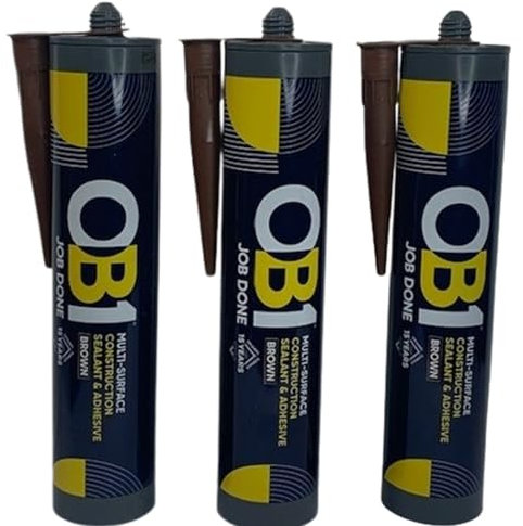 OB1 Multi-Surface Construction Sealant & Adhesive - Brown - Waterproof, Paintable, Contact Adhesive & Wood Glue - 290ml Tubes (3 Pack) – Indoor & Outdoor Use – Strong Industrial Bond