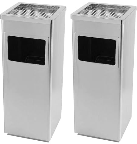 CICICOLA Poubelle en acier inoxydable, Poubelle amovible sur pied en acier inoxydable l, extérieur, intérieur et extérieur, Bacs à ordures de cuisine-Argent (2 PC) 24 * 24 * 60cm-35L