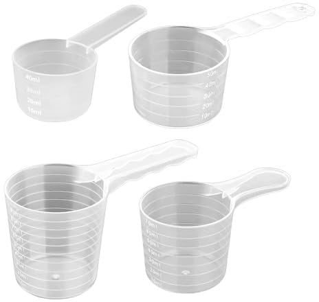4 Stück Transparent Messlöffel - Dosierhilfe Waschpulver Dosier-Löffel 40ml, 50ml, 70ml,100ml, Waschmittel Dosierhilfe, Kunststoff Measuring Spoons für Mehl, Küchenbedarf