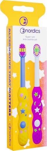 Öko Zahnbürste Baby | von 0-2 Jahren | mit 4.080 Borsten | Nordics (Gelb/Violett + Pink/Weiß, 2 Stück (2er PAck))