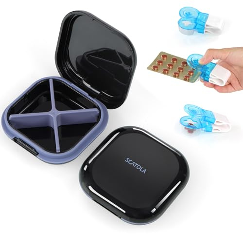 AOOWU Tablettenbox 7 Tage, Pillendose 4 Fächer, Medikamentenbox Klein Handlicher mit Großen Separaten Fächern für Medikamente,Vitamine, Fischöl usw,Tablettenspender für Reise und Tägliches (Schwarz)