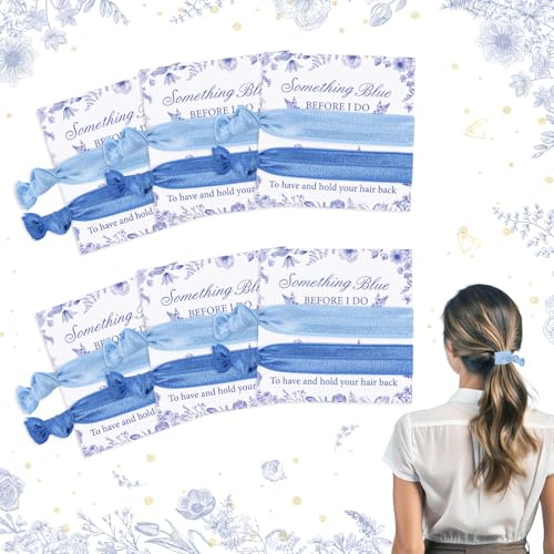 CORNER LACE Floral Bridal Shower Party Hair Ties Favors - Blue Flowers Elastic Hair Bans Knotted Ribbon Something Blue Before I Do Bachelorette Cards, Bridesmaid Bride Proposal Wedding Gifts
