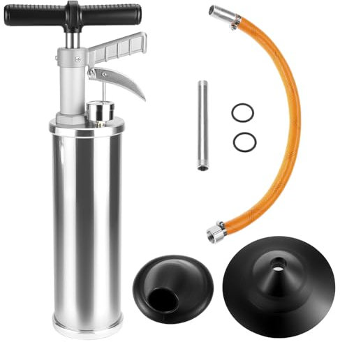 QWORK Toilet Plunger Air Drain Blaster Pump, Stainless Steel Powerful Air Pressure Drain Blaster, for Bath Toilets Shower Clogged Pipe