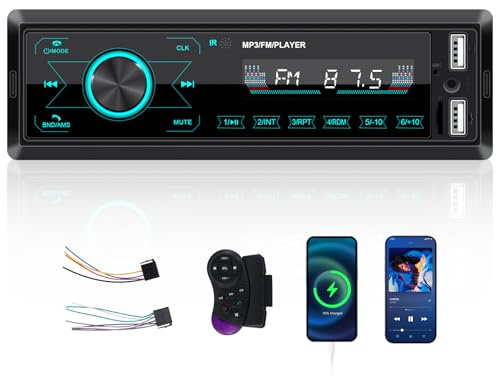 CAMECHO Autoradio 1 DIN mit Bluetooth Freisprecheinrichtung, Auto Radio Stereo MP3 Player mit 7 Farben, 1 Din Autoradio Bluetooth FM Radio 2USB/AUX/TF SWC