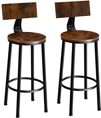 tectake® 2er Set Barhocker mit Lehne, Hocker Holz, Bistrohocker Industrial, Tresenhocker, Vintage Barstühle, Barstühle mit Fußstütze und Rückenlehne, Hocker hoch - Industrial Dunkelbraun
