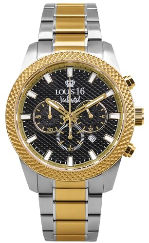 LOUIS XVI Mirage 3340 - Ø 43 mm - Herren Uhr - Chronograph - Wasserdicht - Armband Bicolor Silber Gold - Zifferblatt Schwarz