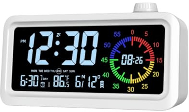 YHFITN Reloj Despertador Inteligente con Temporizador Visual, Temporizador de Cuenta Regresiva y Temperatura, Ideal para gimnasios en casa, Estudiantes, oficinas y dormitorios. (Blanco Colorido)