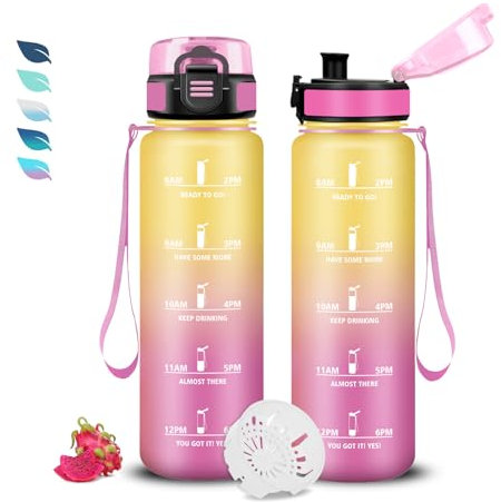 Borraccia 0,5 litri, Borraccia Motivazionale, Borracce Senza Perdite, Facile Da Trasportare, con Slogan Motivazionale, Borracce Graduata, Facile Da Pulire, per Fitness, Campeggio, Scuola, Ufficio