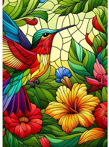 Sutinban 1000 Teile Puzzle für Erwachsene Buntglas-Kolibri mit Blume Jigsaw Puzzles Entspannend & Herausfordernd 1000 Teile Geschenkidee für Puzzlefans ab 14 Jahren