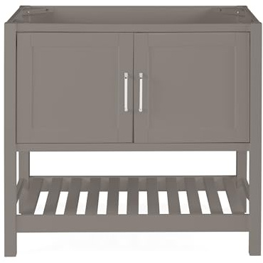 Alaterre Furniture Bennet 36 Bathroom Vanity Base with Two-Door Shaker Cabinet and Slatted Open Shelf – Freestanding Wood Sink Cabinet with Soft-Close Doors (Gray Finish)