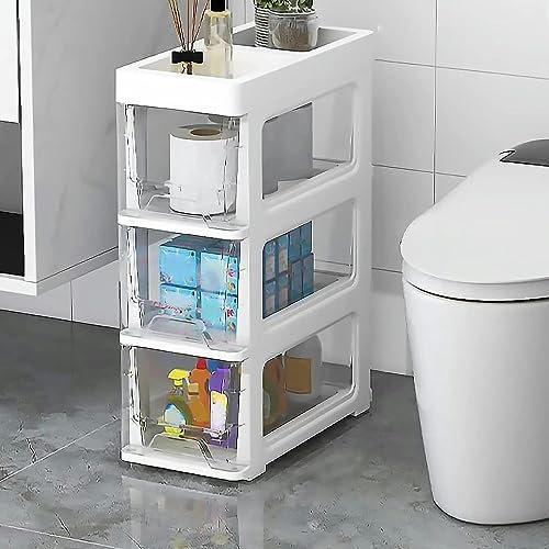 TMKDNNKG stapelbare Aufbewahrungsschubladen Badezimmer-Unterschrank Aufbewahrungsschrank, 18 cm (7 Zoll) freistehender schmaler Toilettenpapier-Aufbewahrungsschrank mit durchsichtigen Schubladen und