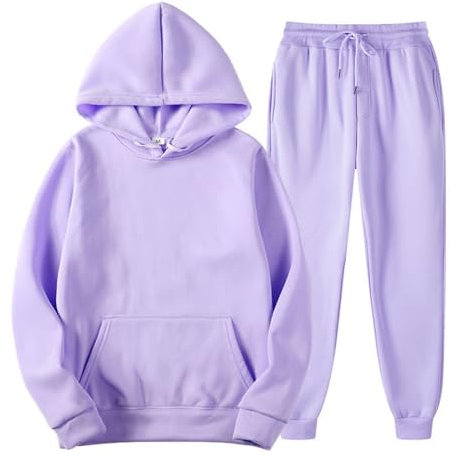 Generisch Tuta da jogging da uomo, estiva, per uomo, donna, inverno, tempo libero, tinta unita, felpa con cappuccio, pantaloni con nappe, abbigliamento sportivo, Lilla, XXL
