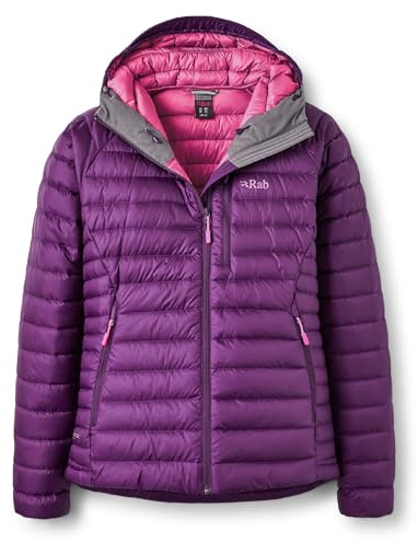 Rab Women's Microlight Alpine Jacket - Hooded Down Insulated Coat for Trekking, Climbing, & Skiing - Mulberry - Large