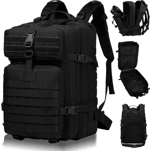 Duscdesp Militär Rucksack Herren 45L,Travel Backpack Wasserdicht,Großer Molle Taktischer Rucksack, Arbeitsrucksack Herren Wanderrucksack,Sport und Outdoor Angelrucksack,für Reise, Schwarz