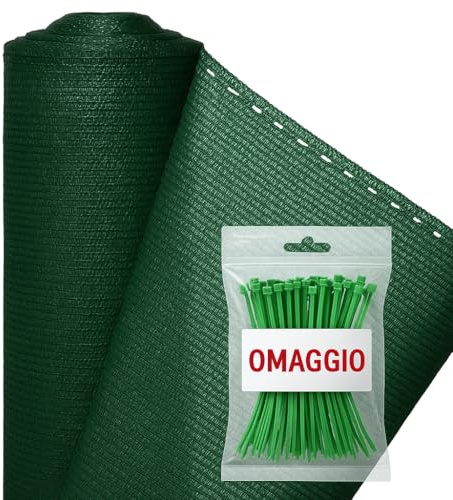 Rete Ombreggiante Verde 90% 1x 5~30 m + 100 Fascette in Omaggio – Telo Frangisole per Balcone, Giardino, Recinzione – Anti-UV, Traspirante, Oscurante Privacy – Lemag srl (1mt x 5)