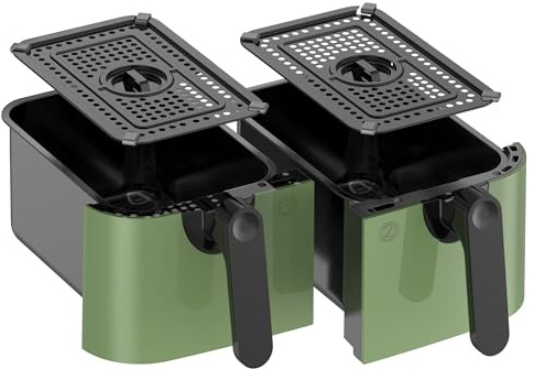 EMtronics Accessories RLDR91SG 9L Double Basket Air Fryer Replacement Drawer Set (1 and 2) with 2 Crisper Racks for EMAFDD9LSG in Sage Green