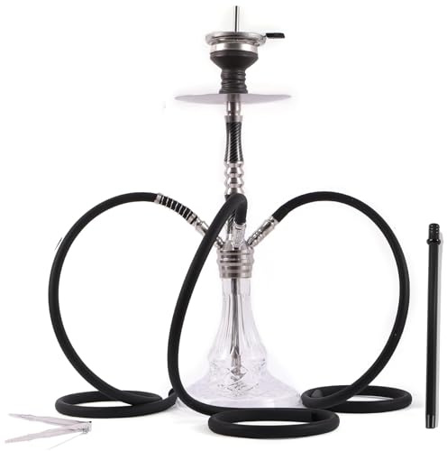 RMAN Cachimba Shisha 66 cm Grande Completa, Plata | Con 3 Manguera de Silicona, Aluminio, Accesorios Premium, Incluye Boquillas y Cazoleta de Cristal
