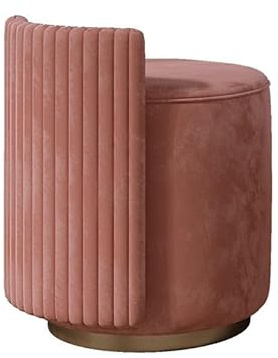 Chaise de bureau en flanelle rose pour filles et femmes, tabouret de coiffeuse rond élégant, petit siège rond en PU/tissu, base en bois, parfait pour la décoration de la salle de maquillage et de la