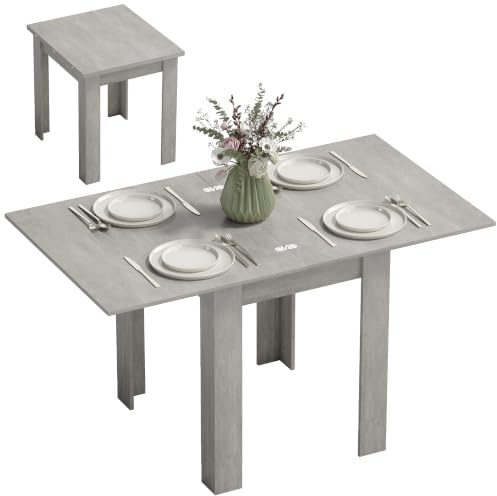 HOMCOM Tavolo da Pranzo Allungabile per 4-6 Persone, Grigio Effetto Legno | Design Ribaltabile, 70-140cm Tavolo Allungabile Rettangolare Salvaspazio, Piedini Antiscivolo, Sala da Pranzo Soggiorno