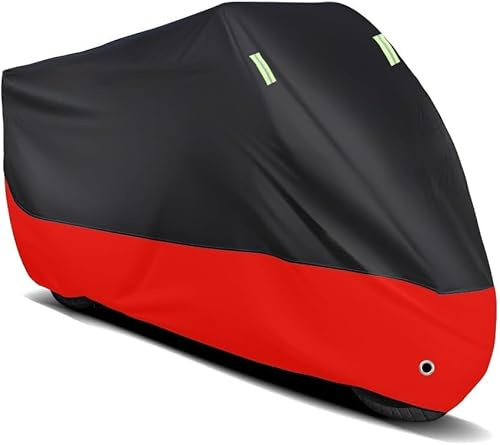 LYangr Housse de Moto pour Yamaha SR 500, Bâche de Protection Moto Imperméable Anti-UV avec Bandes réfléchissantes et Trous de Serrure,C/Black Red